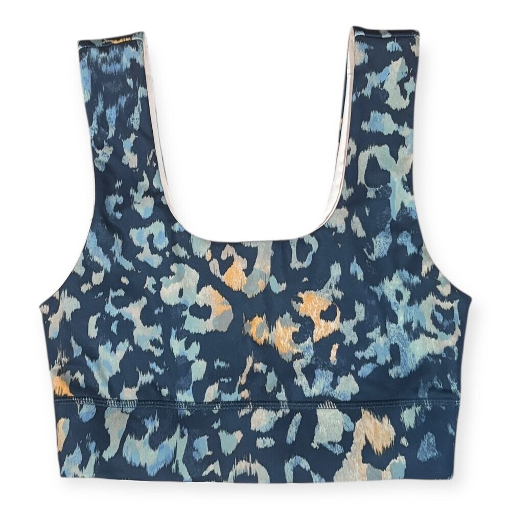 Fabletics Sports Bra Women XS Blue Leopard Reversible Excellent Scoop‎ Neck